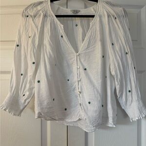 Rails White Blouse with Green Embroidery